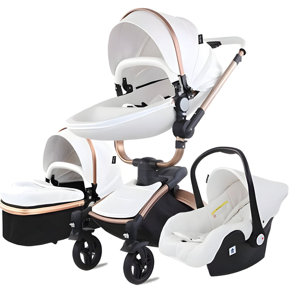 Luxury Leather 360° Rotating 3-in-1 Baby Stroller