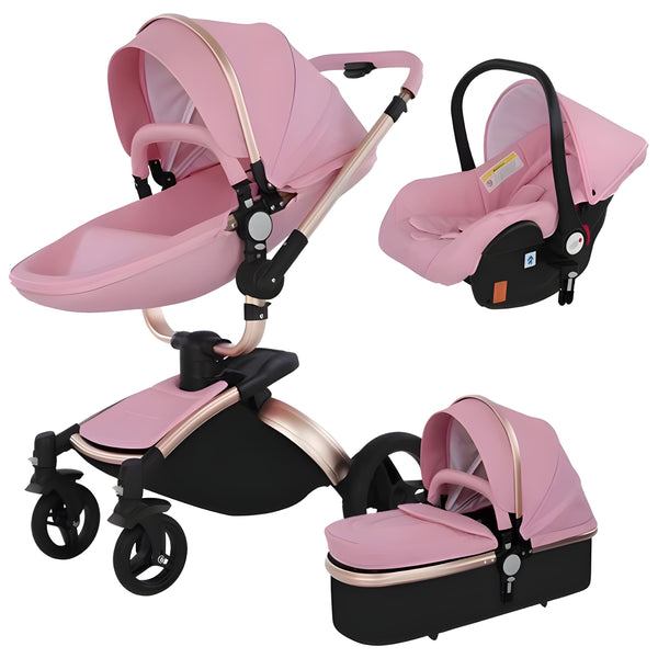 Luxury Leather 360° Rotating 3-in-1 Baby Stroller