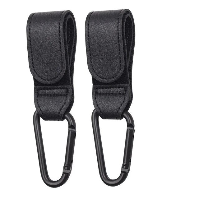 Leather stroller hooks in black