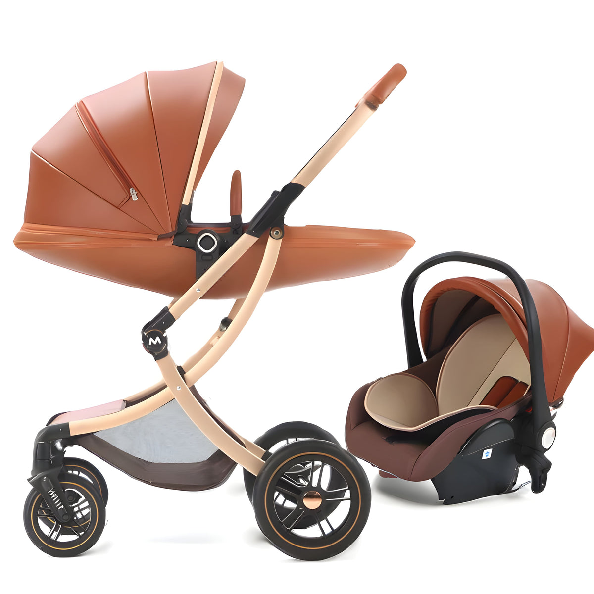 Deluxe Leather 3-in-1 Baby Stroller