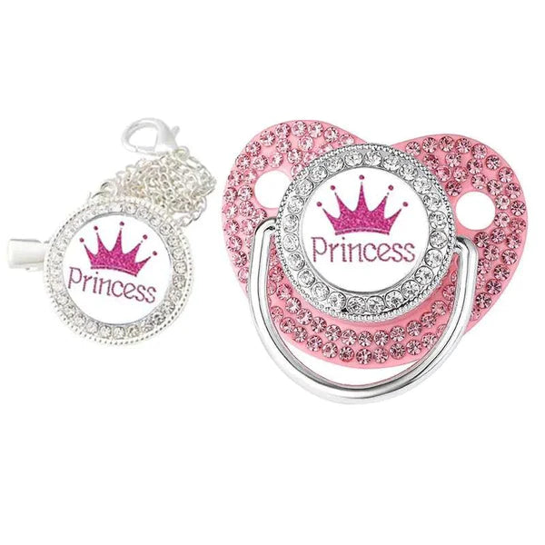 Luxury Princess & Prince Baby Bling Pacifier & Clip
