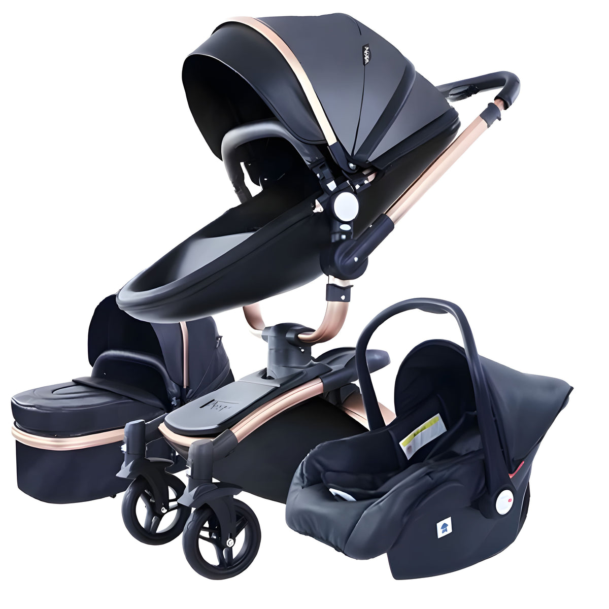 Luxury Leather 360° Rotating 3-in-1 Baby Stroller