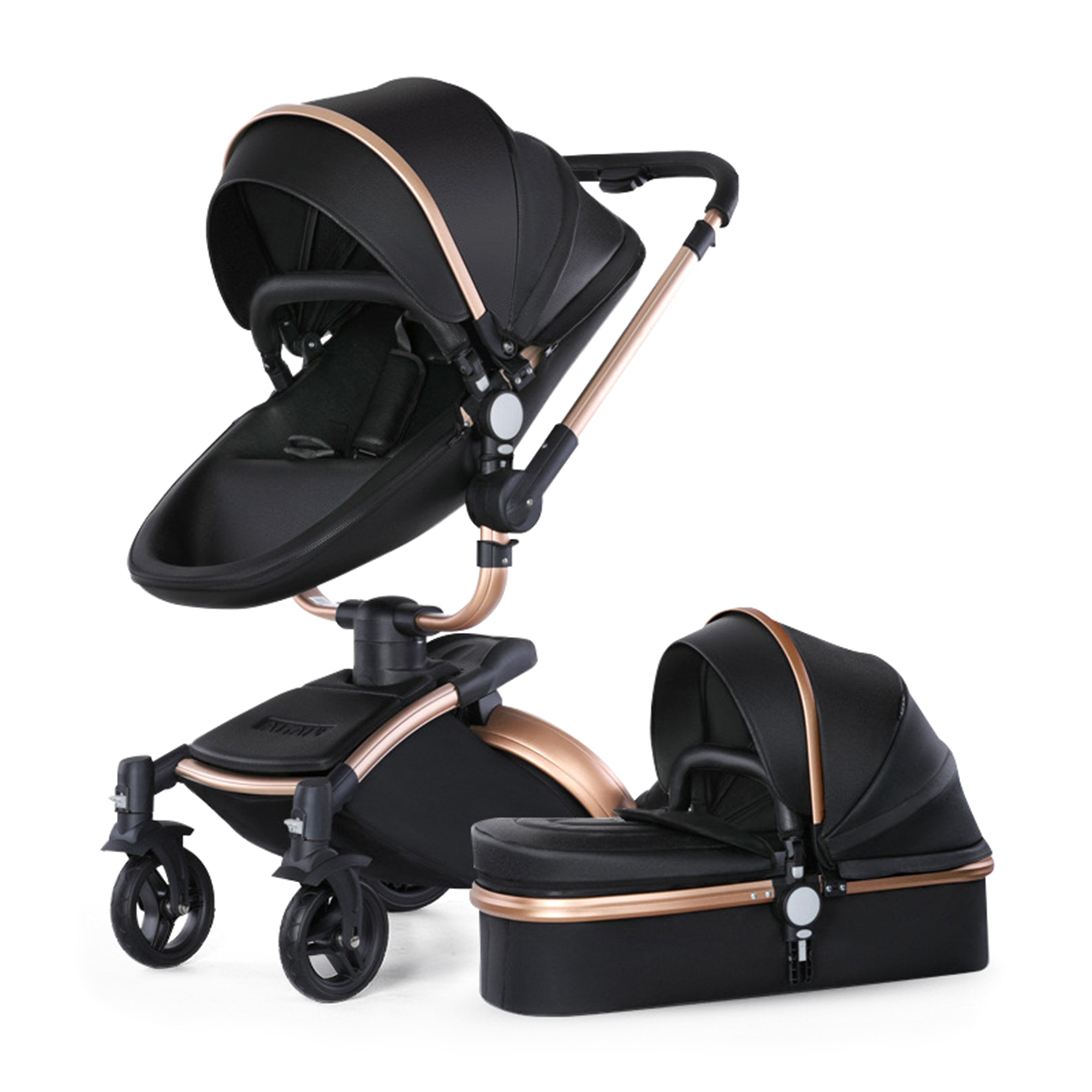 Leather 2-in-1 Baby Stroller | Infant Pram & Travel Pushchair Stroller ...