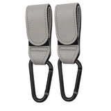 Leather stroller hooks in grey