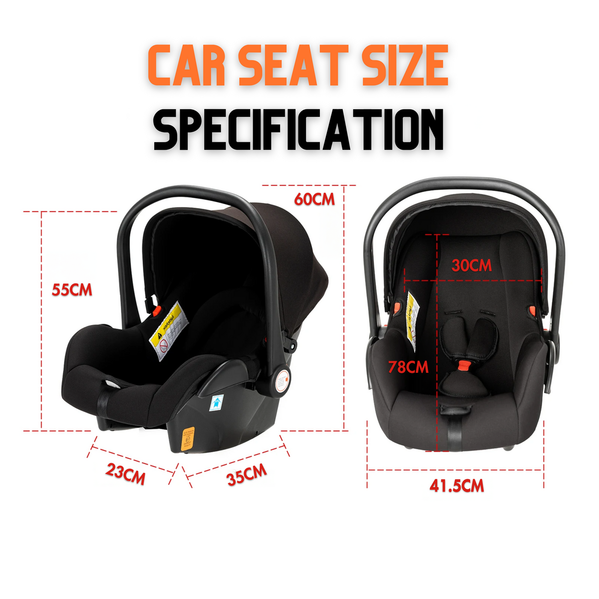 Car seat size specification