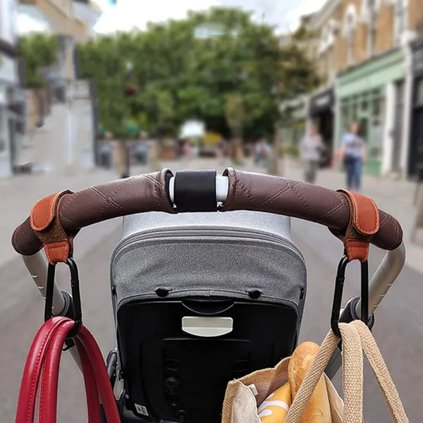 leather stroller hooks in brown