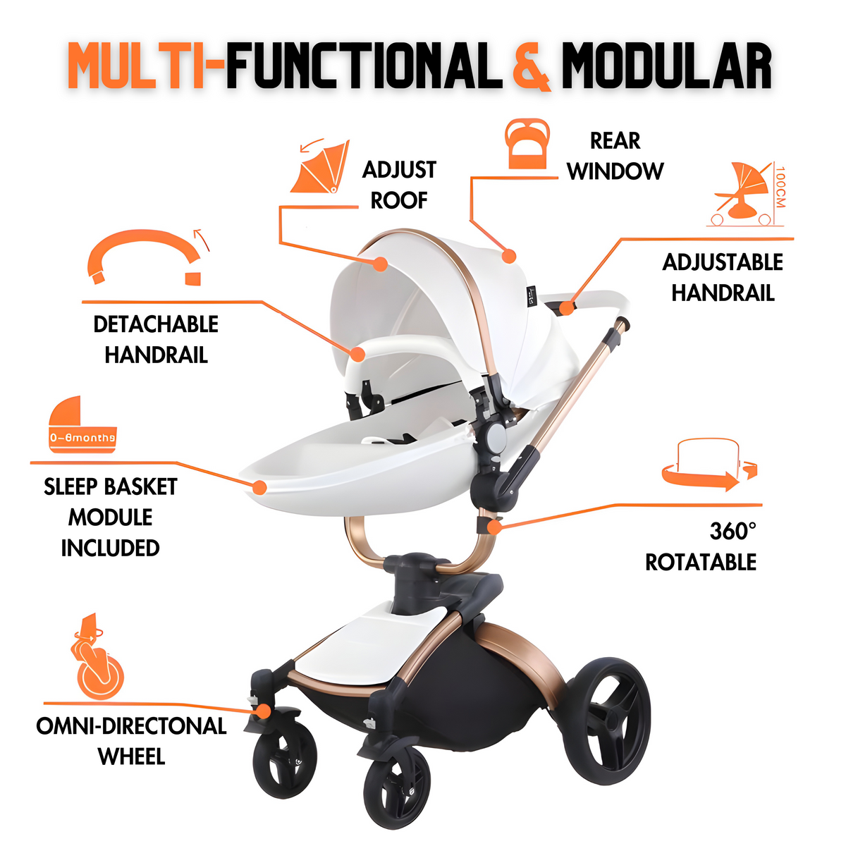 Luxury Leather 360° Rotating Range 2-in-1 Baby Stroller