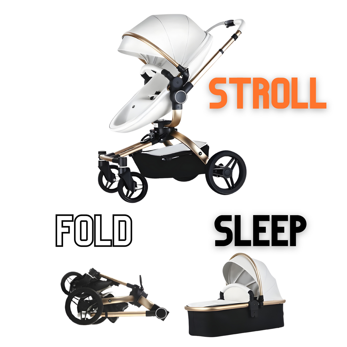 Luxury Leather 360° Rotating Range 2-in-1 Baby Stroller