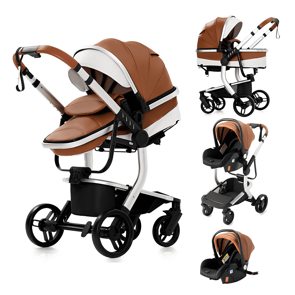 Luxury Leather 3-in-1 Baby Stroller