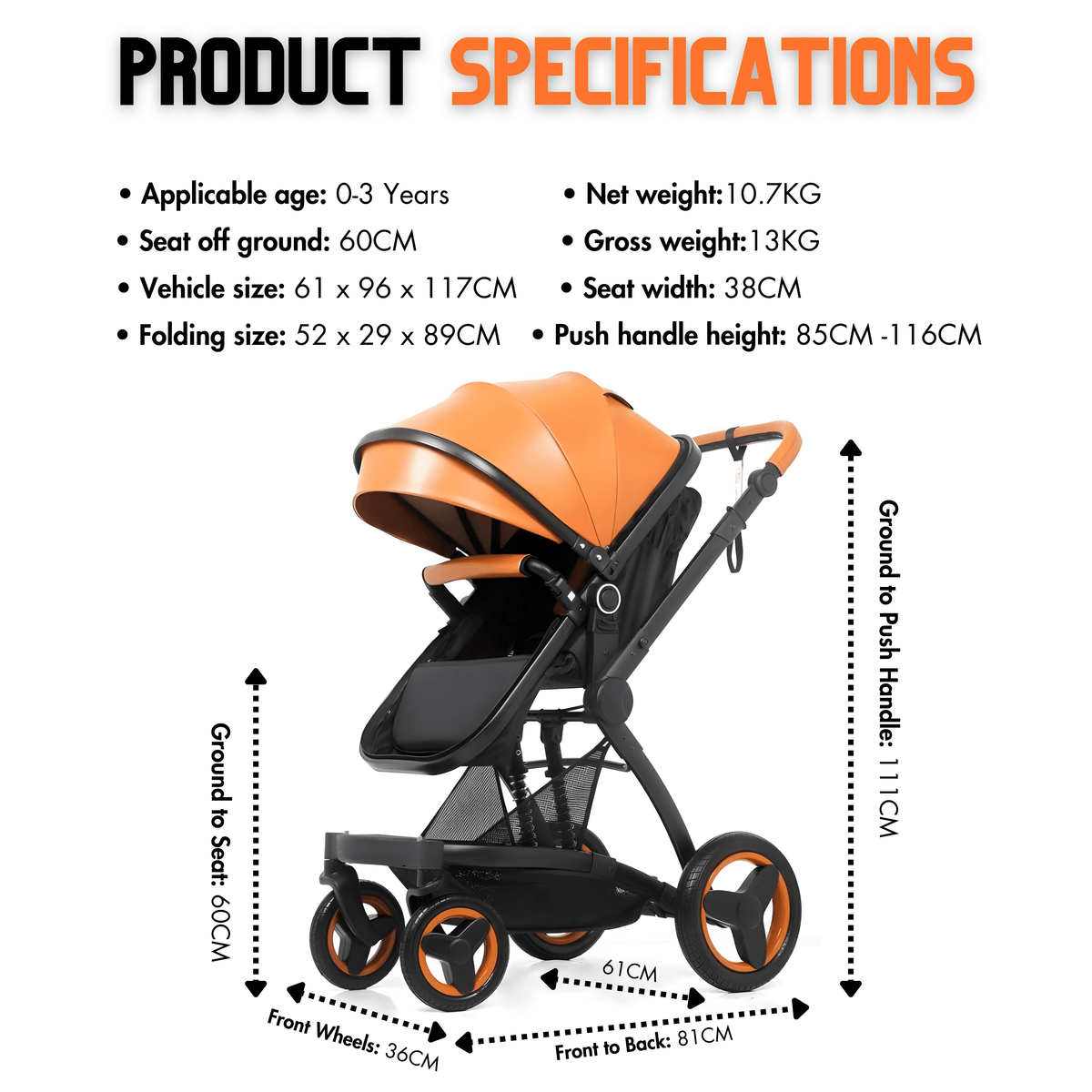Premium Leather 3-in-1 Baby Stroller