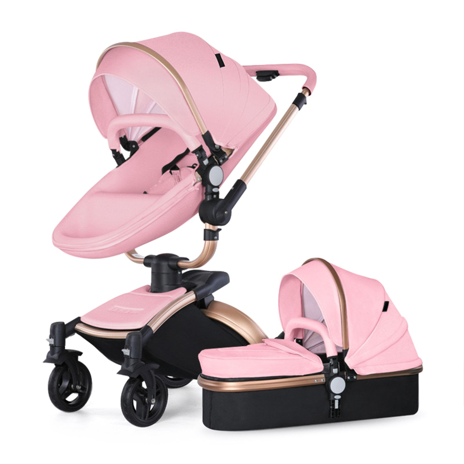 Leather 2-in-1 Baby Stroller | Infant Pram & Travel Pushchair Stroller ...